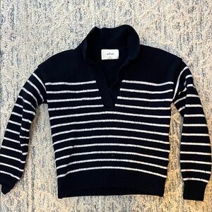 Wilfred Womens V Neck Sweater in Dark Navy and White Stripes